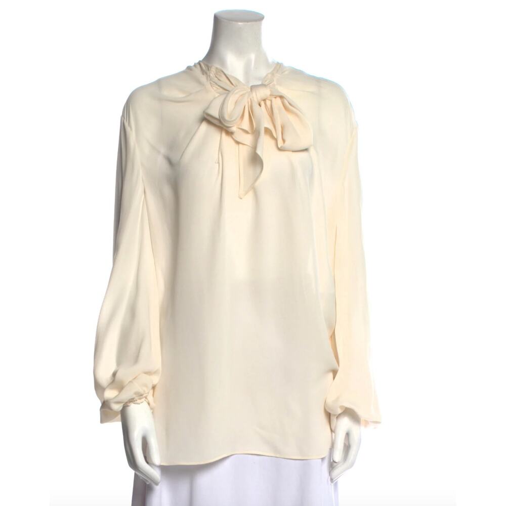 Valentino Cream Silk Bow Neck Blouse